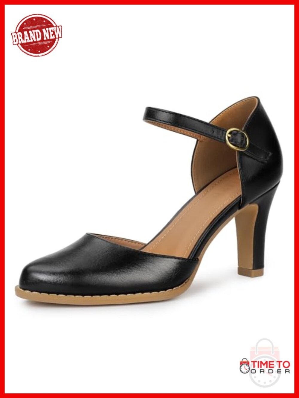 IDIFU Women's Closed Toe Chunky High Heels Faux Leather Ankle Strap Pumps